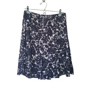 J. CREW Pleated Floral Print Silk Skirt Black Blue Size 4